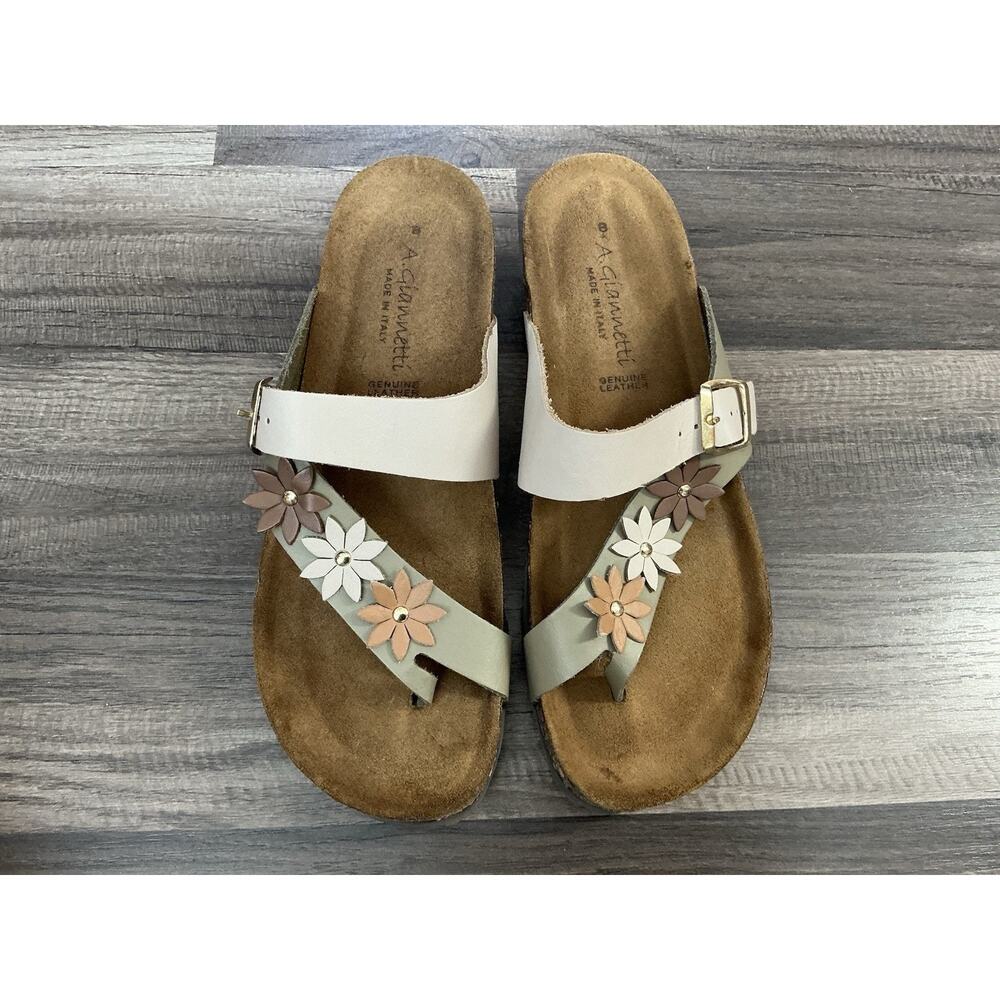 A. Giannetti Women's Floral Slip On Sandals Size 9.5 Made In Italy Leather Boho